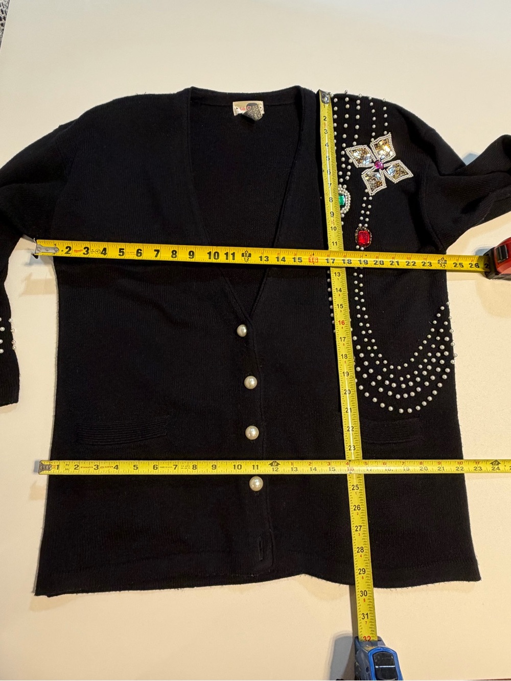 VINTAGE 80s glam bling knit sweater cardigan jewel pearl beads ruby emerald bold - Picture 13 of 14